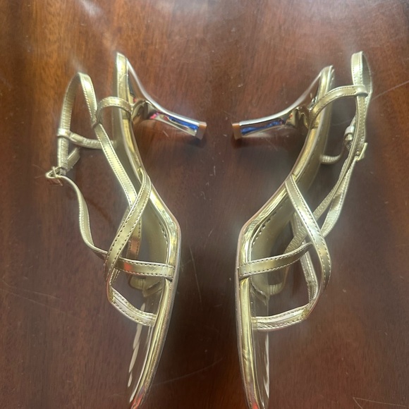 Gold Strappy Sandals with 3’ Heels By Gianni Bini - Picture 2 of 5